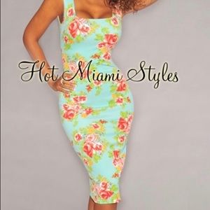 Mint floral vibrant print midi dress.